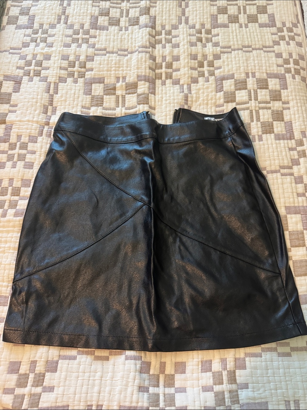 Amazon Black Faux Leather Mini Skirt with Paneled Seams